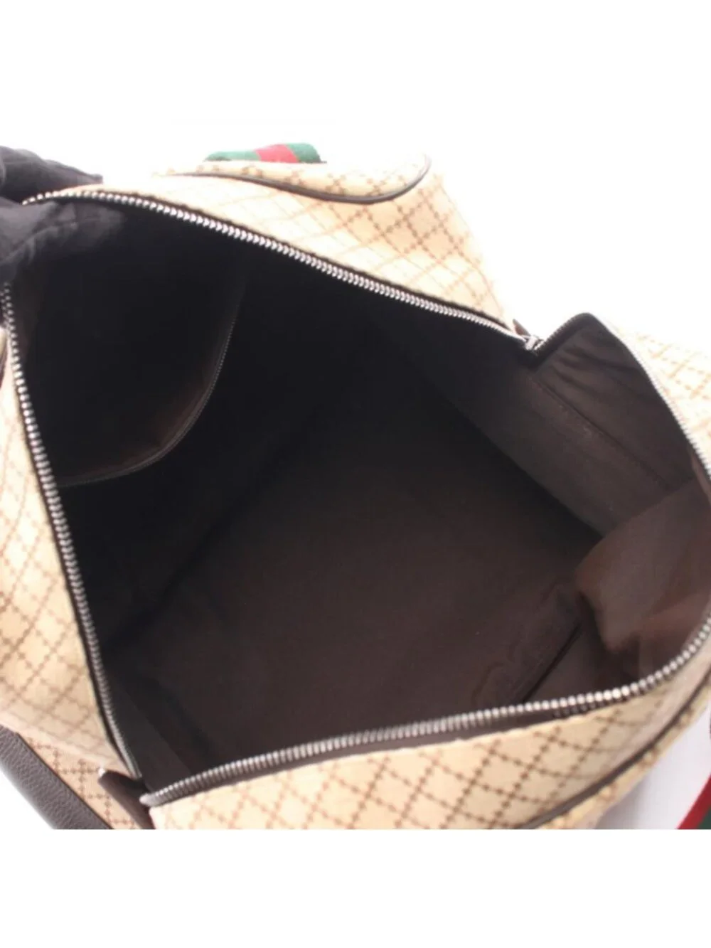 Gucci Boston Bag Sherry Line Beige Brown Canvas Leather Diamante